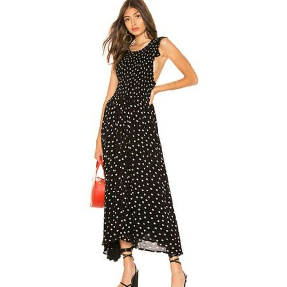 Free People Dresses & Skirts - Free People Chambray Butterflies Black Dotted Midi Dress